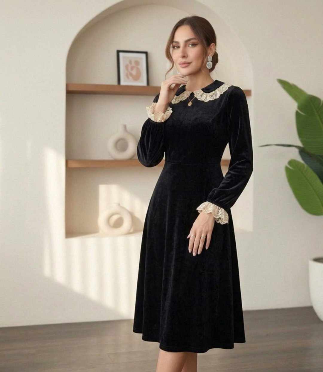 Robe Velours Vintage à Dentelle