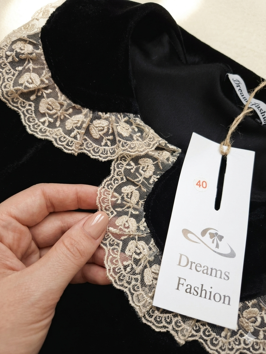 Robe Velours Vintage à Dentelle