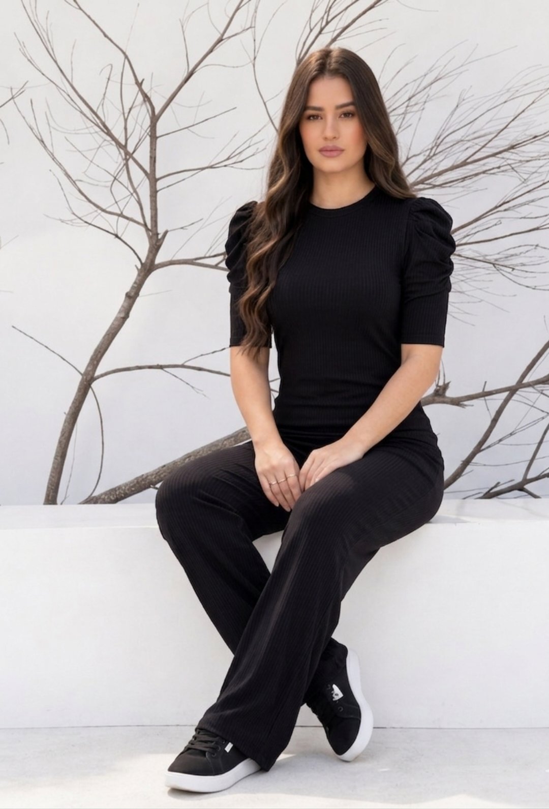 Ensemble demi manche Côtelé Noir