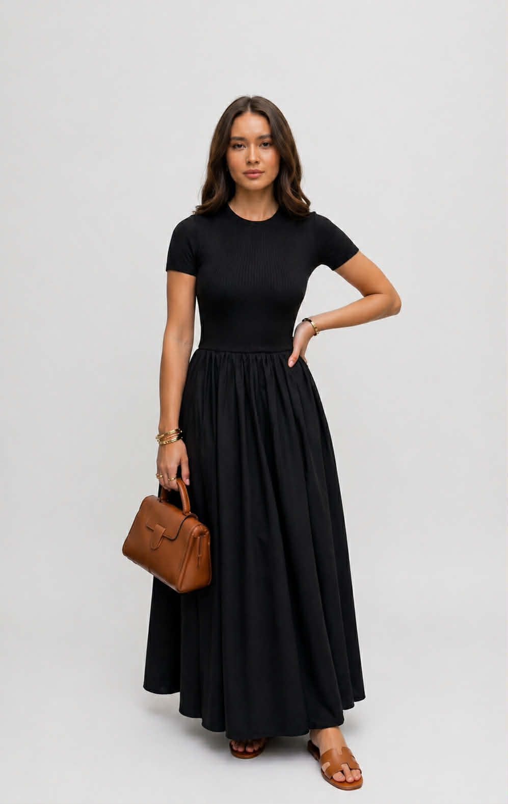 Robe Fluide à Corsage Côtelé